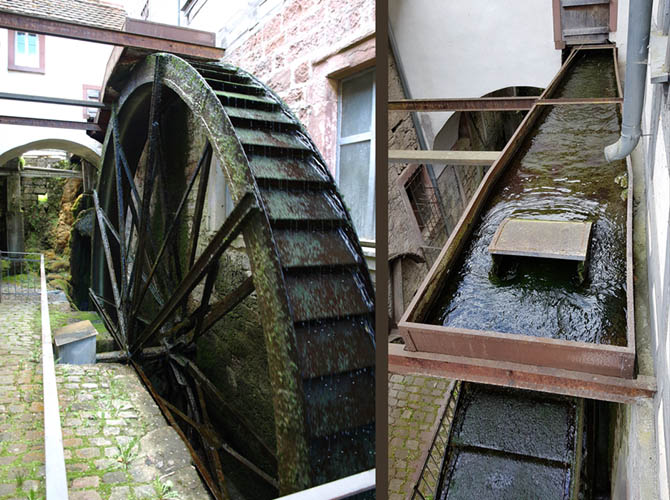 Oberschlächtiges Wasserrad der Papiermühle