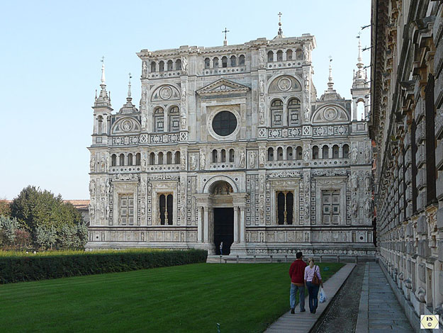Kartause von Pavia, Fassade der Kirche Madonna delle Grazie; Foto: Schliephake
